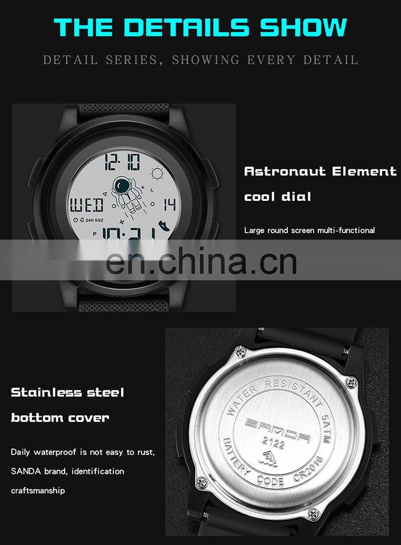 SANDA 2122 Men Digital Watches Fashion Astronaut Waterproof Sport Led Men Wrist Watches