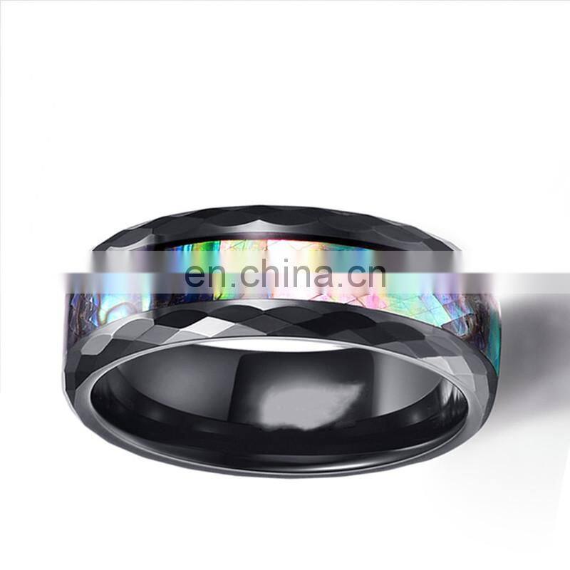 8mm Fashion Titanium steel Ring Engagement Ring Inlaid Color Shell Men's Ring Wedding Men Jewelry Gift