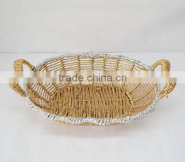 oval shape handwoven paper rope basket with handle