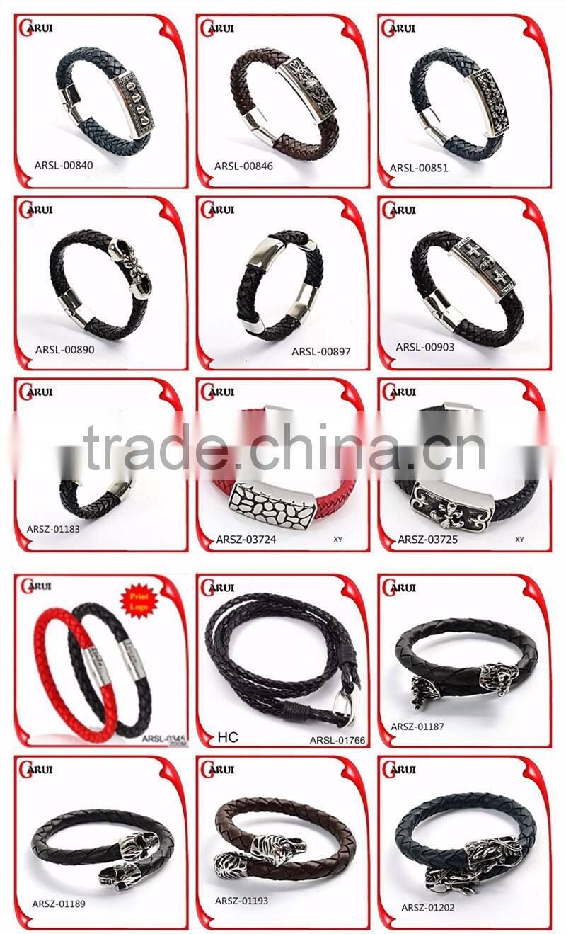 Customized logo clasps for leather bracelets bio magnetic bracelet genuine mens handmade braided leather bracelet