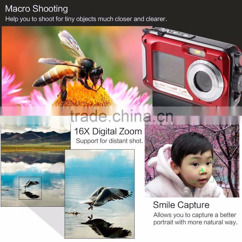 winait 24mp/20mp dual display waterproof camera digital with double screen