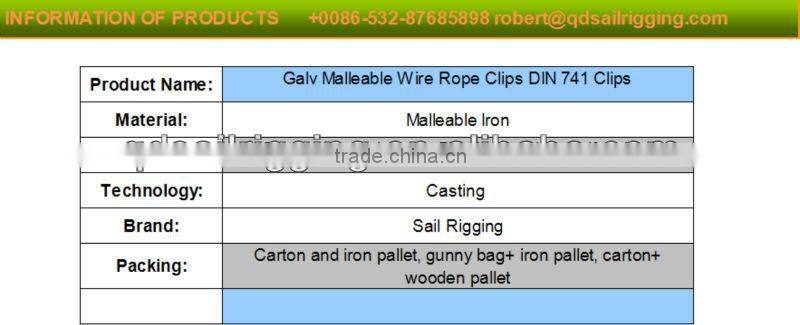 high quality galv. din741 malleable iron wire rope clips