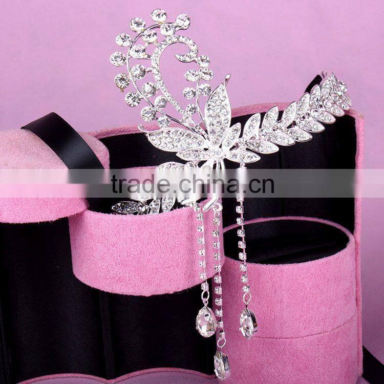 2015 Luxury Sparkling Sliver Plated Style Crystal Princess Wedding Party Crown Tiara Hairband Women Bridal Hairwear