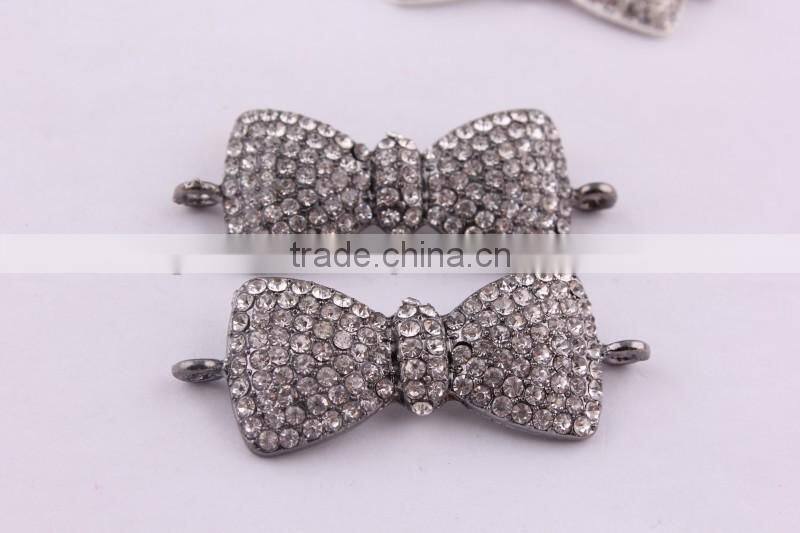 2014 bow crystal rhinestone connector charms ! wholesale alloy glitter silver Connector for bracelet making!!