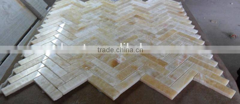 Hot Yellow Honey Onyx Polished Herringbone Onyx Mosaic Tiles on Sale