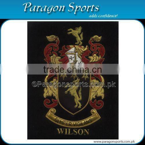 Bullion Wire & Silk Thread Hand Embroidered Family Crest Teeter Badge Emblem