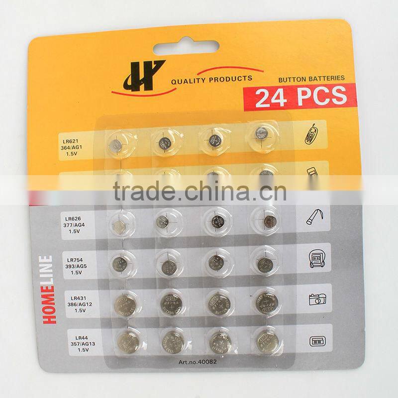 OEM service Button battery supplier blister packing: 1.5V 24pcs LR621 LR41 LR626 LR754 LR431 LR44
