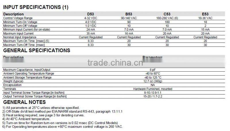Three-phase solid-state relay; Ratings 25A , 50A per phase @ 48-530 VAC panel mount D53TP50D