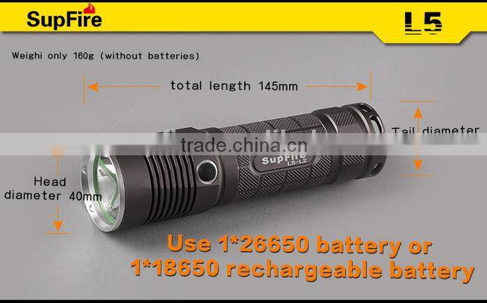Hot sale high quality SupFire L5 aluminum waterproof high power rechargeable led flashlight