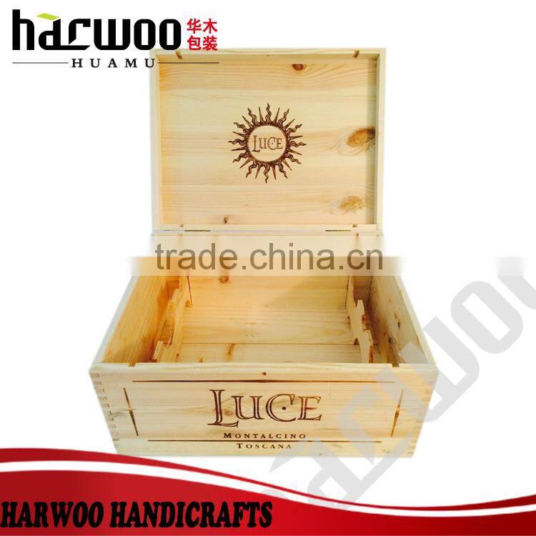vintage pine wood wine box,wooden wine box with brand logo,custom wooden wine box