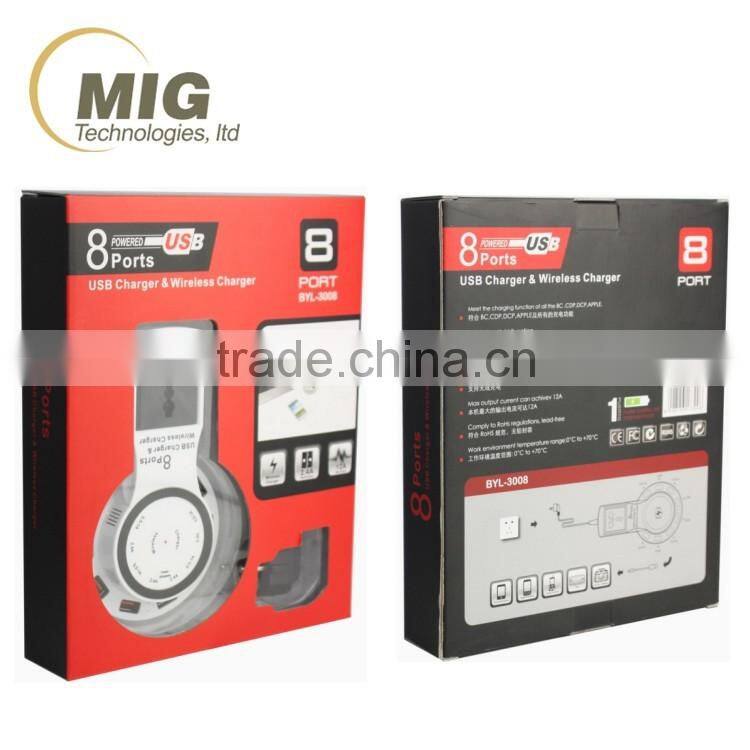 12A 8 USB ports Wireless phone charger For Samsung galaxy S6 For iphone 4/5/6/6s