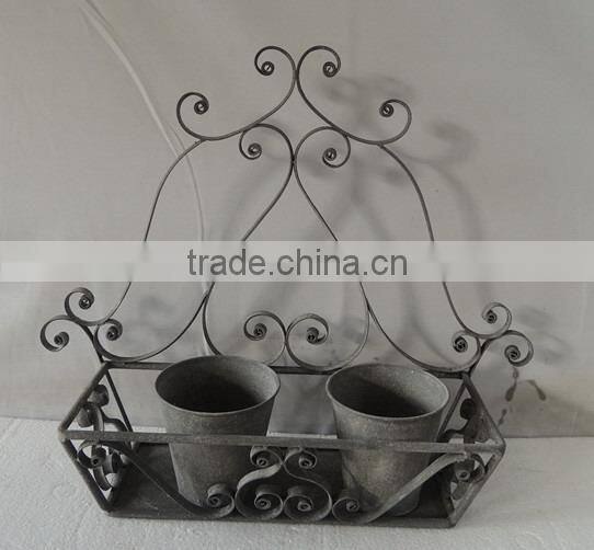 Vintage wrought iron cottage chic wall flower pot stand