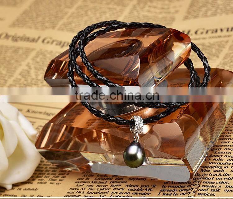 single black tahitian pearl baroque genuine leather bracelet men