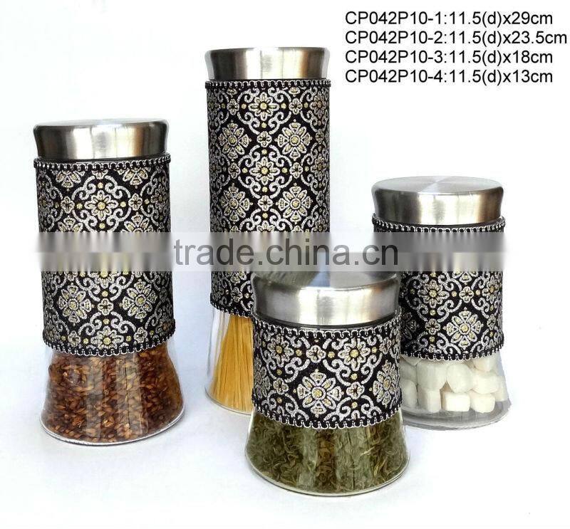 CP027P5 round glass jar with leather coating