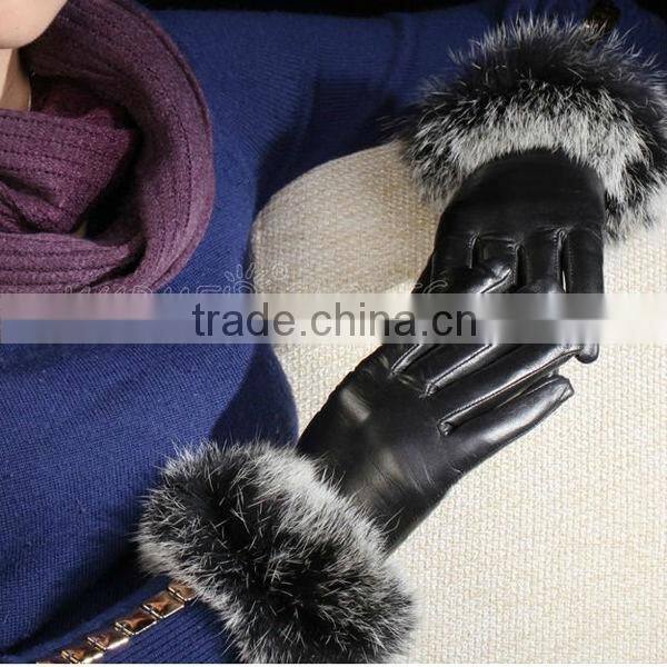 newly ladies fashion genuine slim-fitting thin rabbit fur leather gloves