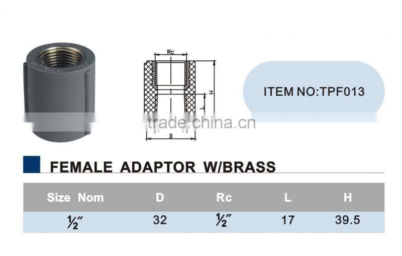 made in china pvc Female adaptor with brass