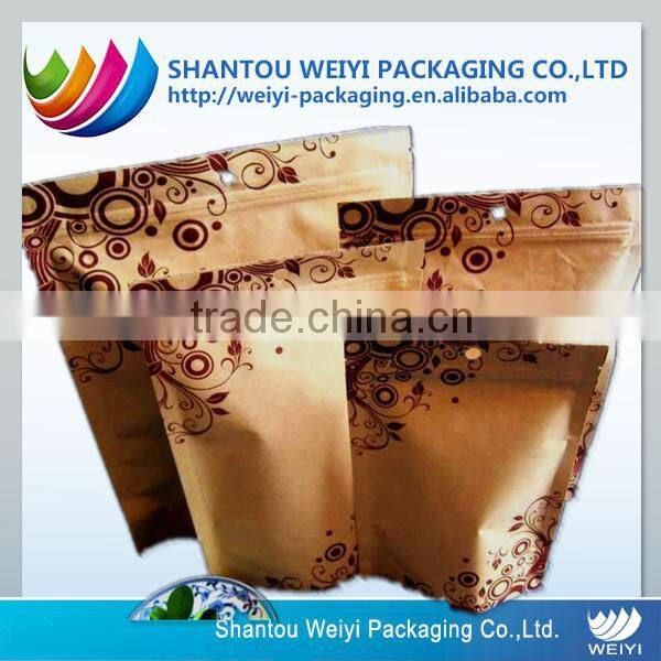 Biodegradable laminated kraft paper stand up pouches for tea packaging