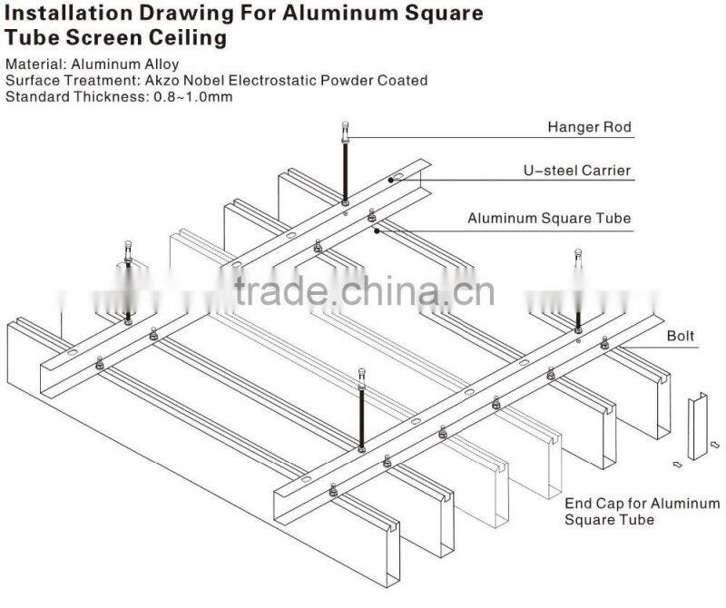 Suspended Linear Ceiling Aluminum Square Tube Screen Ceiling