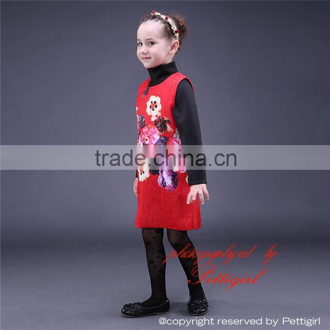 Chinese Style Girls Autumn 2 Piece Clothes Set Button Front Trench and Floral Dress For Kids Holidays Wear CS81009-4