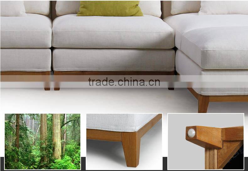 2017 New collection high quality cotton and line fabric solid wood construction sofa set
