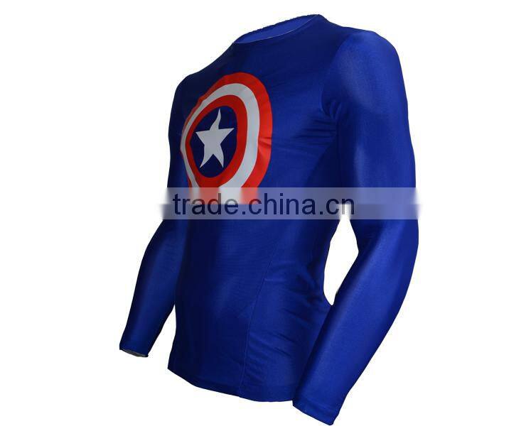 Wholesale Guangzhou Clothing Factory Custom Superhero Shirt High Elastic Gym Compression Quick Dry Sports Tops Male