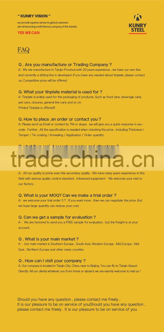 T2/T3/T4/T5 tinplate strip for food cans