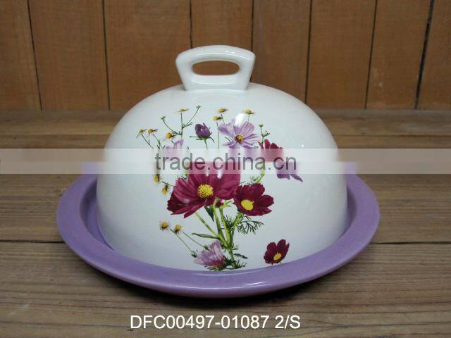 hot sale ceramic butter dishes cover with lids and tray