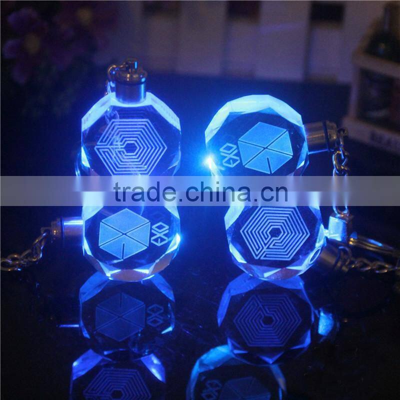 factory wholesale LED light crystal key chain with customized log for promotional gift