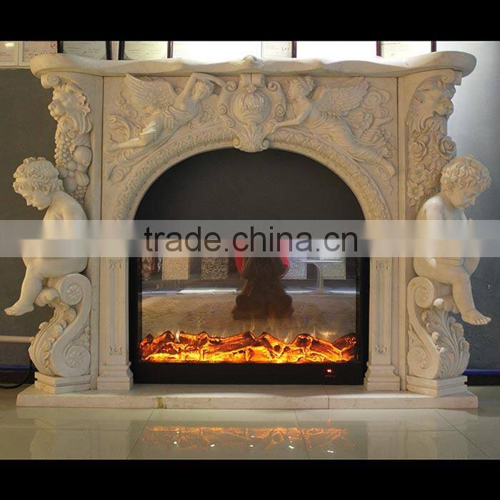 Hand carving white marble flower design fireplace mantel / surround