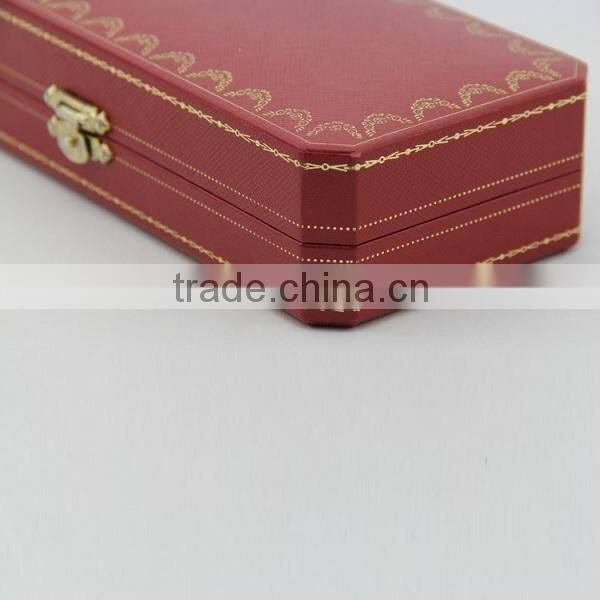 Elegant Marsala leather jewelry box with buckle lock and exquisite gold embroider