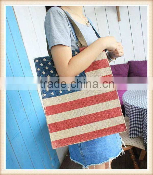 American Flag lady single shoulder bag jute bag