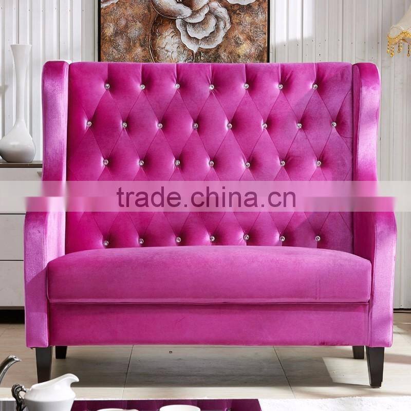 Wing back style velvet booth wooden frame button tufted restaurant banquette seating for sale