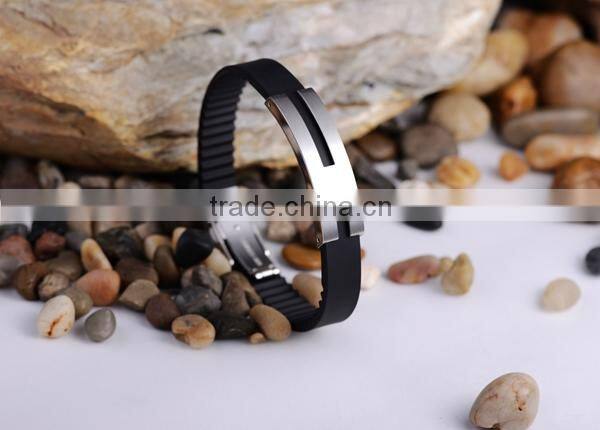 Men's Stainless Steel Rubber Bracelet Wrist Rectangular Polished Fashion Punk Rock Silver Black