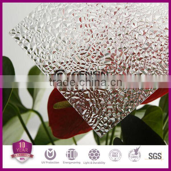 Polycarbonate Particle Solid Sheets Textured Embossed Surface Impact Resistance 100% Virgin GE PC Resin UV Coating Layer