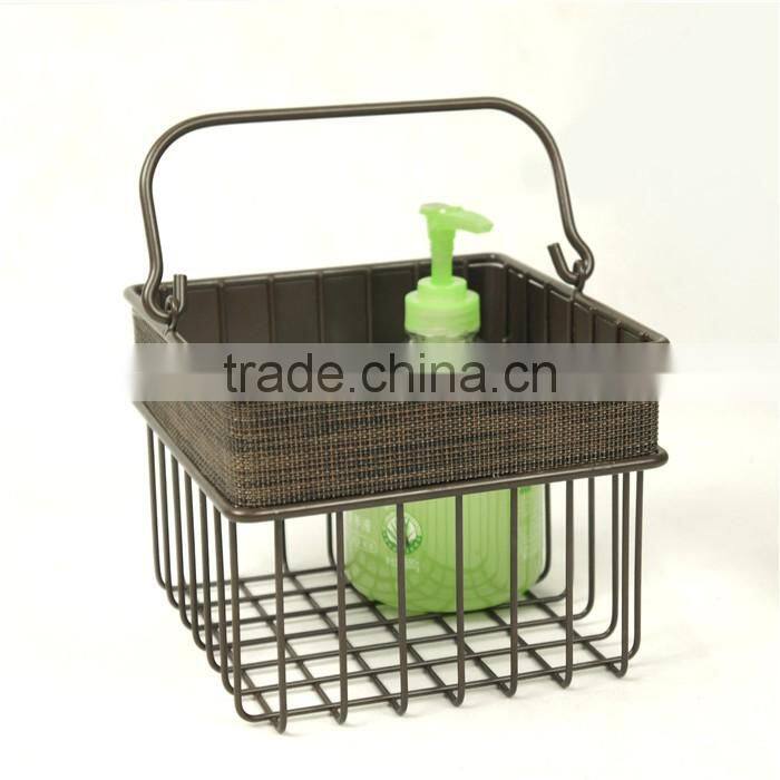Square Metal Wire and Textilene Bathroom Caddy With Handle