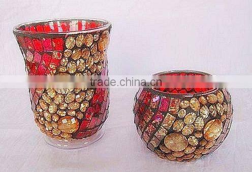 Red with Golden Beads Pretty Mosaic Tall Goblet Vases Wedding Table Decoration