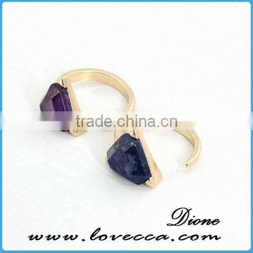 Alibaba Top Sale Natural Amethyst Bullet Shape Stone Vintage Pure Gold Ring for Woman