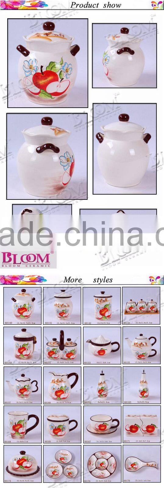 decal apple desgin ceramic pot with lid and two handle