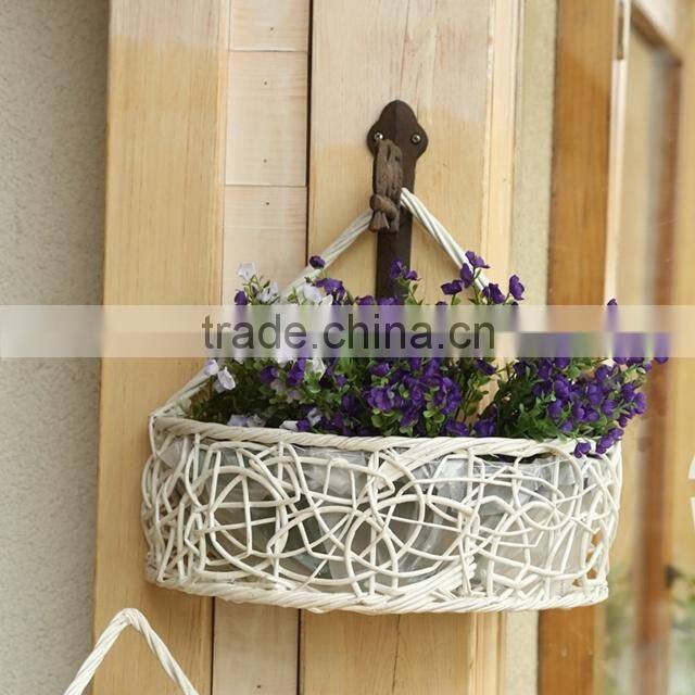 Wholesale custom wicker white color artificial hanging flower basket gift