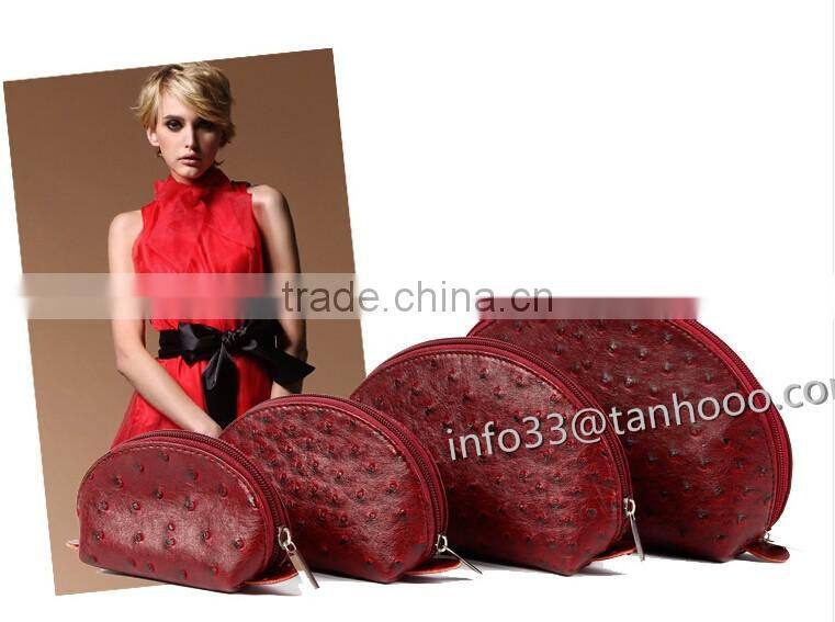 Women's cosmetic bag colorfull fashion Ostrich grain leather make-up bag manufacturer