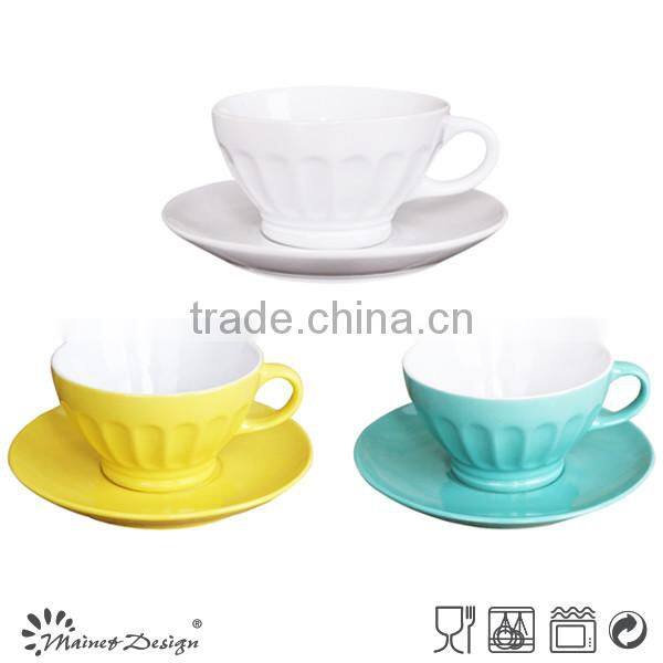 2016 high quality lovely color fingerprint relief embossing oversized cup and saucer stock