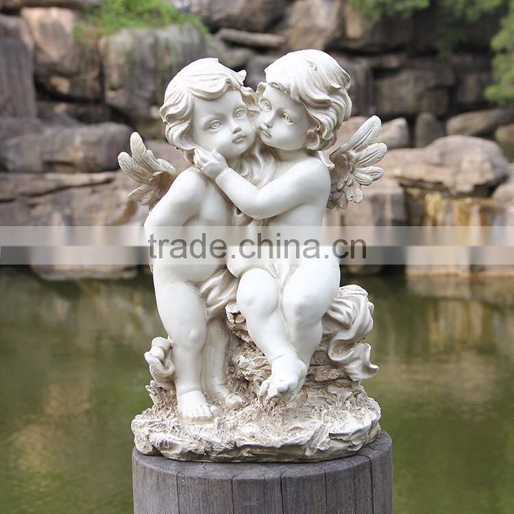 Home decor stone carving white marble cherubs statue