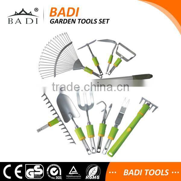 hot new 10 pieces long handle agriculture garden hand tools set with 1.2m aluminum handle and fork/rake/hoe/shovel/weeder