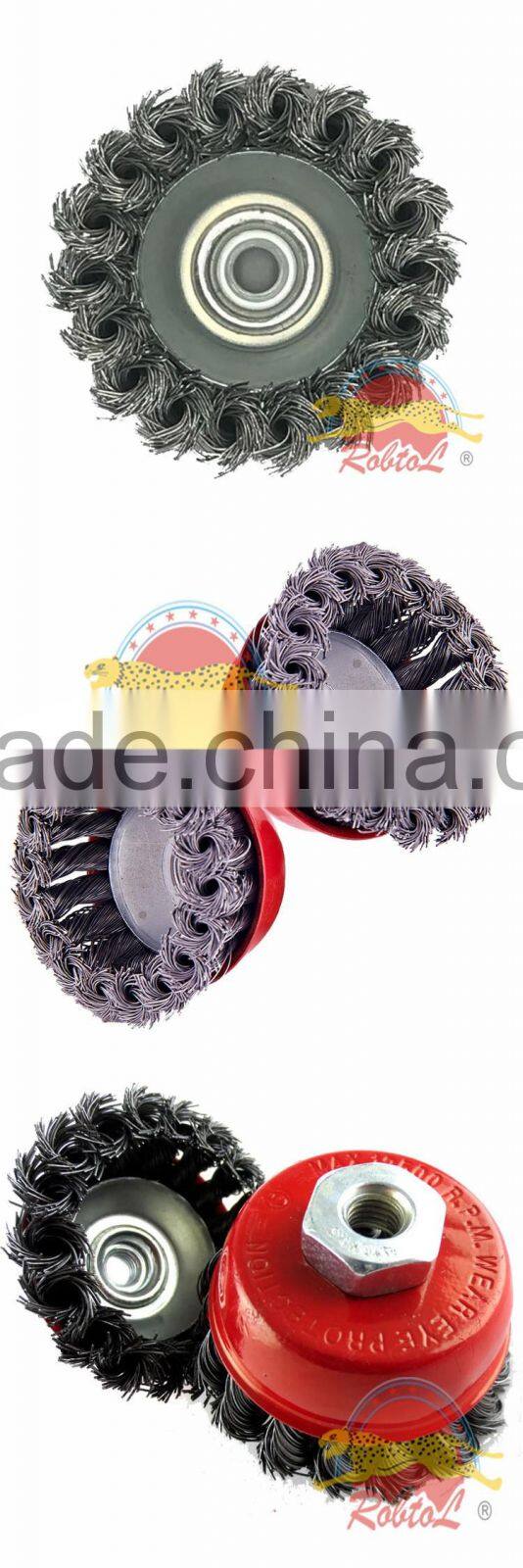 3" steel wire cup brush wheel twist knot crimped bowl disc abrasive M10 round grinding cheaning brush