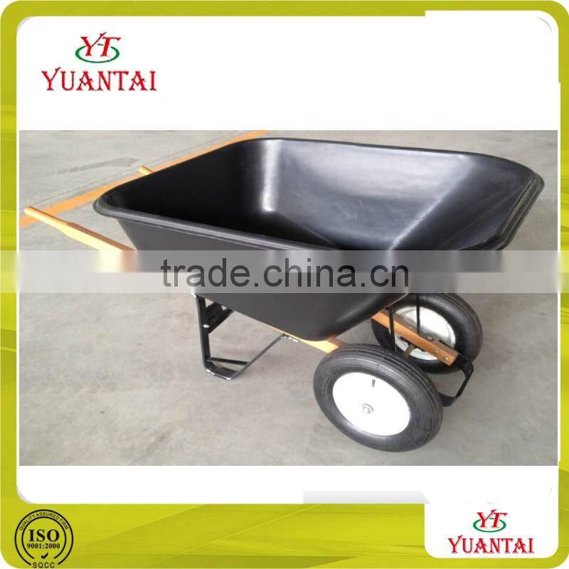 215L heavy duty wood handle 2 wheels plastic tray wheelbarrow WH9600