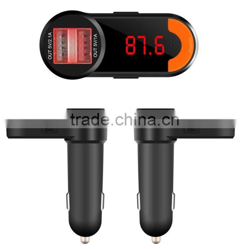 2016 hot mini LED Display Bluetooth handsfree Car FM Transmitter MP3 Player with USB Car Charger