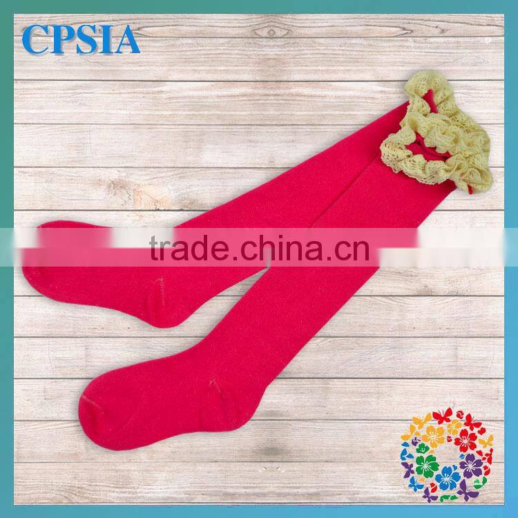 2014 New Arrivals! Baby Kid Child Hot Pink Boots Socks with Fashion Crochet Ruffled