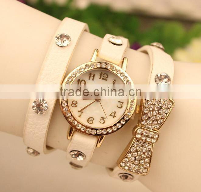 2014 high quality Women Leather Vintage Watches with bow