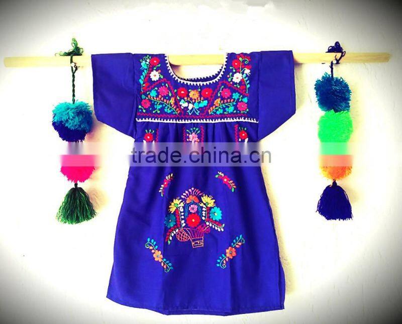 2016 Boho Hand Embroidery Design Cotton Dress For Baby Gril Kids Children Frock Dresses HSD5471