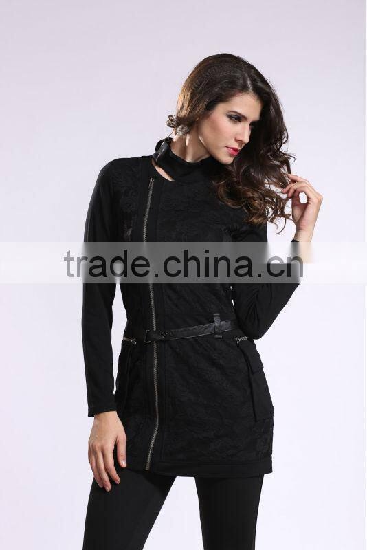 2014 New Arrival Ladies Asymmetrical Zip Long Coat Fashion Design Winter Overcoat